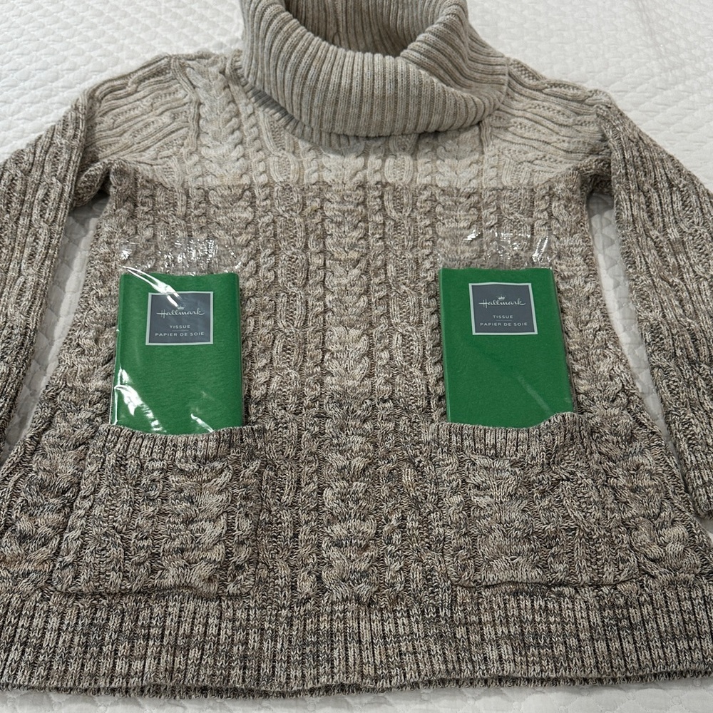 JEANNE PIERRE 100% Cotton Tan Beige Brown Cable Knit Cowl Neck Sweater Size L - Picture 7 of 12